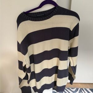 Brandy Melville Navy and Cream Striped Sweater